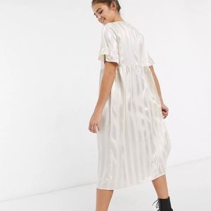 Lola May long smock dress in cream satin stripe